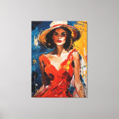 赤いカクテルドレスを着た女性 キャンバスプリント (正面)