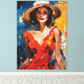 赤いカクテルドレスを着た女性 キャンバスプリント (インサイチュ (ウッドフロア))