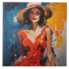 赤いカクテルドレスを着た女性 タイル