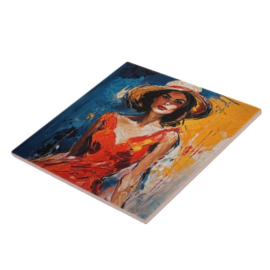 赤いカクテルドレスを着た女性 タイル (側面)