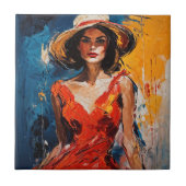 赤いカクテルドレスを着た女性 タイル (正面)