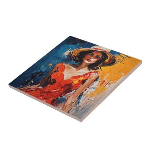 赤いカクテルドレスを着た女性 タイル (側面)