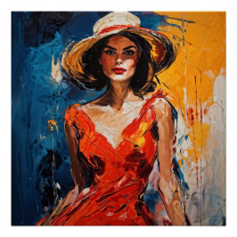 赤いカクテルドレスを着た女性 ポスター