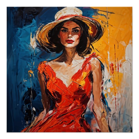 赤いカクテルドレスを着た女性 ポスター (正面)