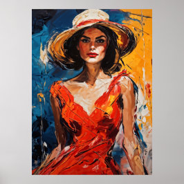 赤いカクテルドレスを着た女性 ポスター