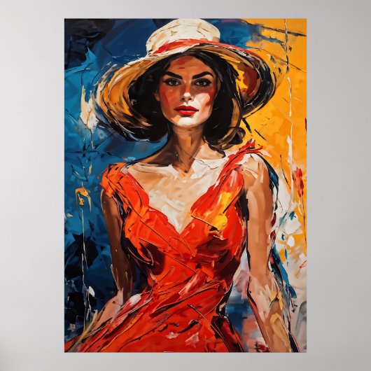 赤いカクテルドレスを着た女性 ポスター (正面)