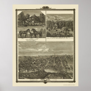 赤いカシ、IAのパノラマ式の地図- 1875年 ポスター