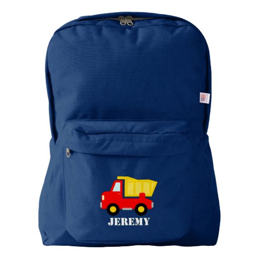 赤いカスタムおもちゃのトラックの画像を持つ子供のバックパック AMERICAN APPAREL™バックパック (正面)