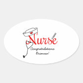 赤いカスタムなナースの卒業の好意のステッカー 楕円形シール (正面)
