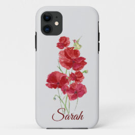 赤いカスタムケシの花ハチドリ iPhone 11 ケース