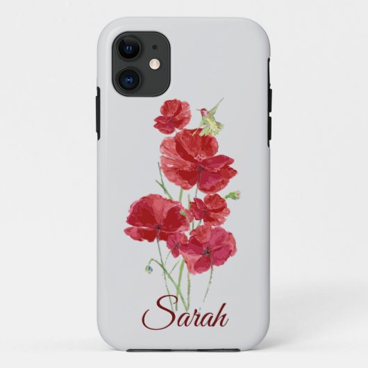 赤いカスタムケシの花ハチドリ Case-Mate iPhoneケース (裏面)