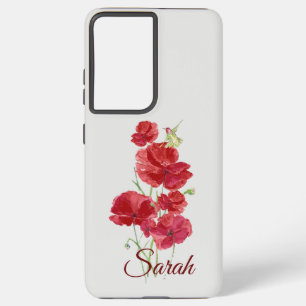 赤いカスタムケシの花ハチドリ SAMSUNG GALAXY S21 ULTRAケース