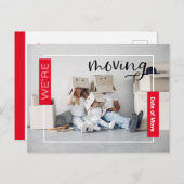 赤いカスタム写真の移動案内カード ポストカード (正面/裏面)