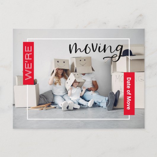 赤いカスタム写真の移動案内カード ポストカード (正面)
