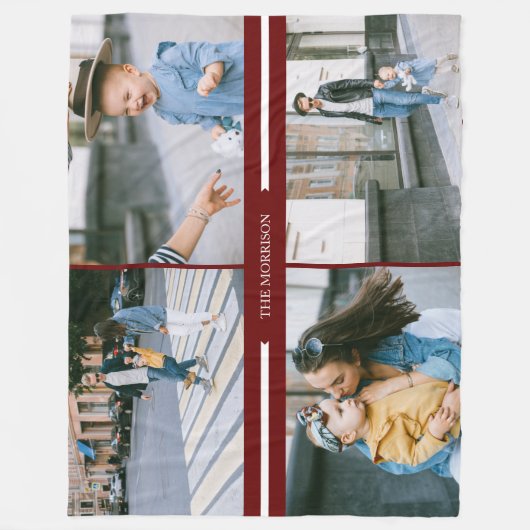 赤いカスタム写真コラージュの家族の名前パーソナライズされた フリースブランケット (正面)