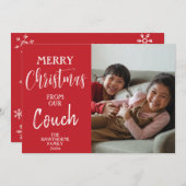 赤いカスタム写真引用文:「ソファからのクリスマス」 シーズンカード (正面/裏面)