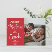 赤いカスタム写真引用文:「ソファからのクリスマス」 シーズンカード (スタンド正面)