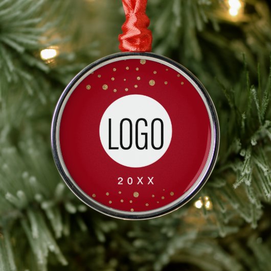 赤いカスタム年あなたのロゴはこちら金ゴールド紙吹雪 メタルオーナメント (ツリー)
