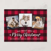 赤いカスタム格子模様のペット写真コラージュ犬の恋人Holid ポストカード (正面)