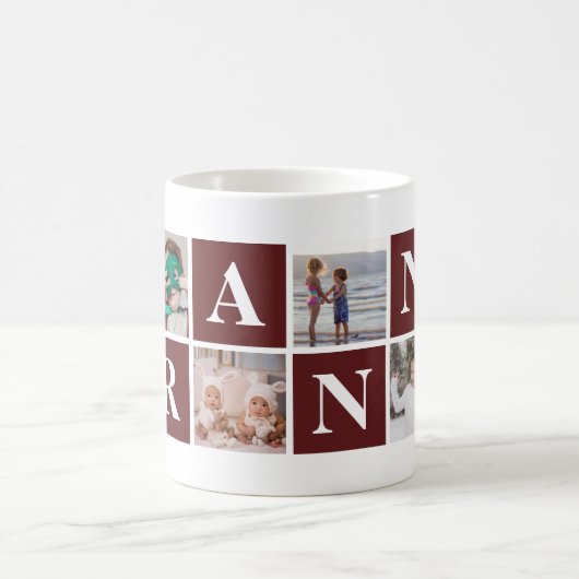 赤いカッコいいコラージュおばあちゃんのマグカップ コーヒーマグカップ (中央)