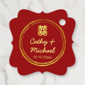 赤いカップルの写真中国ののウェディングスタンプのロゴ フェイバータグ (裏面)