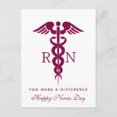 赤いカドゥセウスナースの医療記号 ポストカード (正面)