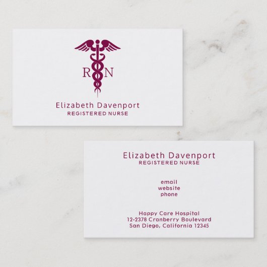 赤いカドゥセウスナースの医療記号 名刺 (正面/裏面)