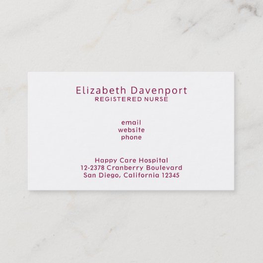 赤いカドゥセウスナースの医療記号 名刺 (裏面)