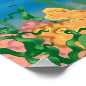 赤いカニ、藻類、魚、熱帯海で海底 ポスター (角)