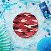 赤いカムフラージュ ペーパープレート (パーティー)