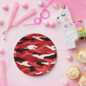 赤いカムフラージュ ペーパープレート (パーティー)