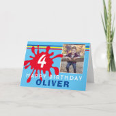 赤いカラスプラッシュ3フォト誕生日カード子供へ カード (正面)