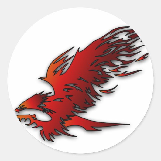 赤いカラフルな漫画およびfalcan黒いワシのタカ ラウンドシール (正面)