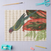 赤いカラフルのデコペ葉ージ付きオウム 薄葉紙 (クラフト)