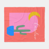 赤いカラフルのボホカクタスの月の形カスタム状 フリースブランケット (正面(横))