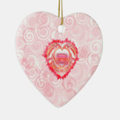 赤いカラフルらせん抽象芸術のハート セラミックオーナメント (右)