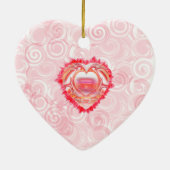 赤いカラフルらせん抽象芸術のハート セラミックオーナメント (裏面)