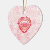 赤いカラフルらせん抽象芸術のハート セラミックオーナメント (左)
