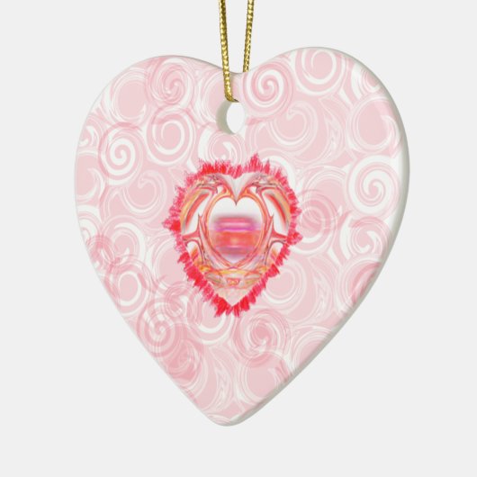 赤いカラフルらせん抽象芸術のハート セラミックオーナメント (左)