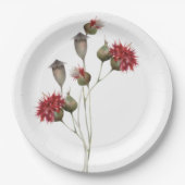 赤いカラフルアザミのワイルドフラワーの水彩フローラ ペーパープレート (正面)