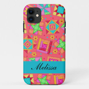 赤いカラフルパッチワークキルトブカスタムロック iPhone 11 ケース