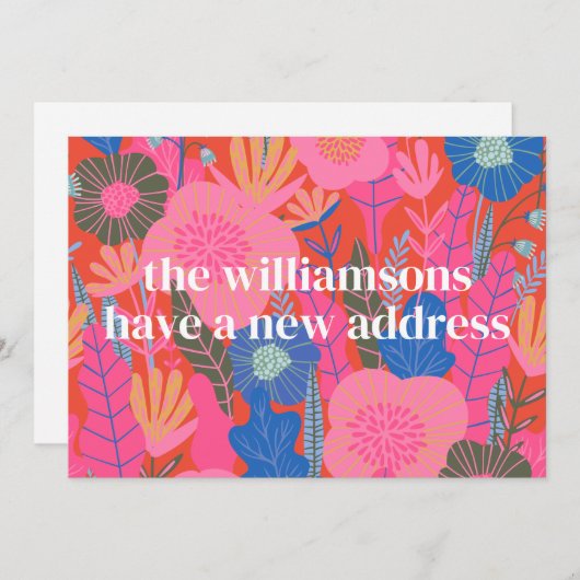 赤いカラフルフローラが新しいホームアドレスを移動 案内状 (正面/裏面)