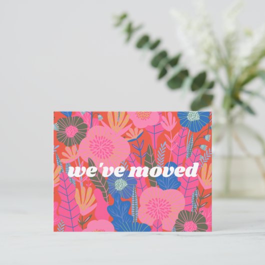 赤いカラフルフローラ引っ越しました新しいホーム移動 ポストカード (スタンド正面)