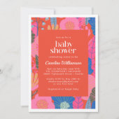 赤いカラフルボホフローラスタイリッシュベビーシャワー 招待状 (正面)