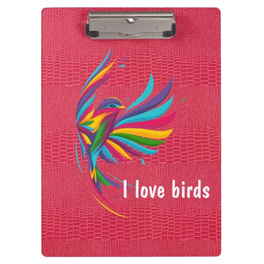 赤いカラフル爬虫性のスキンクリップボードを持つ鳥 クリップボード (正面)