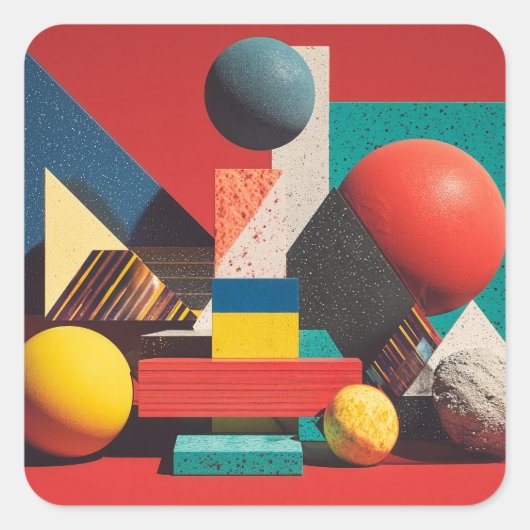赤いカラフル背景のジオメトリ形状 スクエアシール (正面)