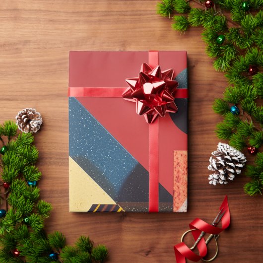 赤いカラフル背景のジオメトリ形状 ラッピングペーパー (クリスマスギフト)
