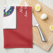 赤いカラフル背景の確認鳩 キッチンタオル (四つ折り)