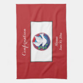 赤いカラフル背景の確認鳩 キッチンタオル (縦)