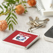 赤いカラフル背景の確認鳩 キーホルダー (側面)